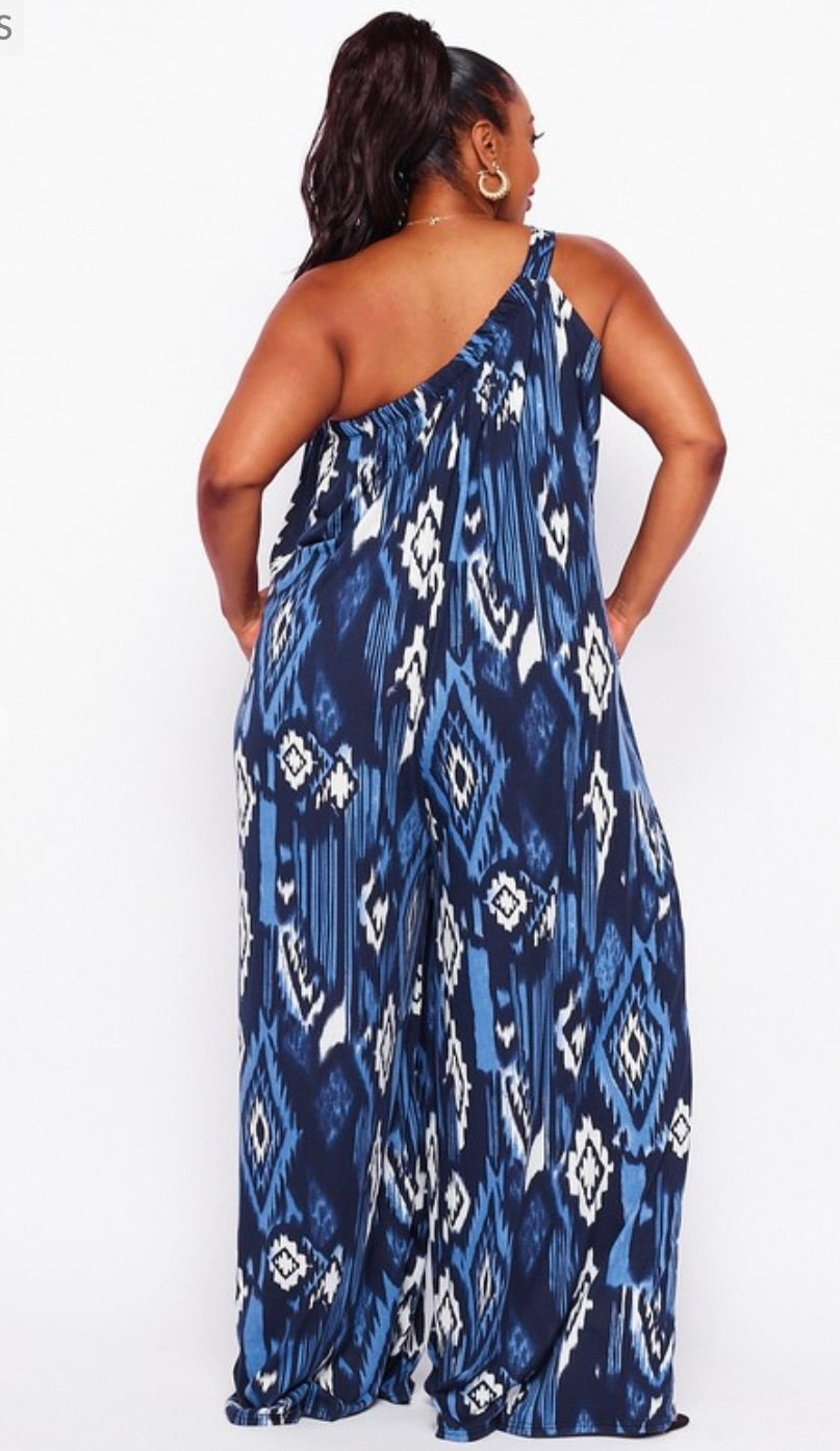 One Shoulder Plus Jumpsuit