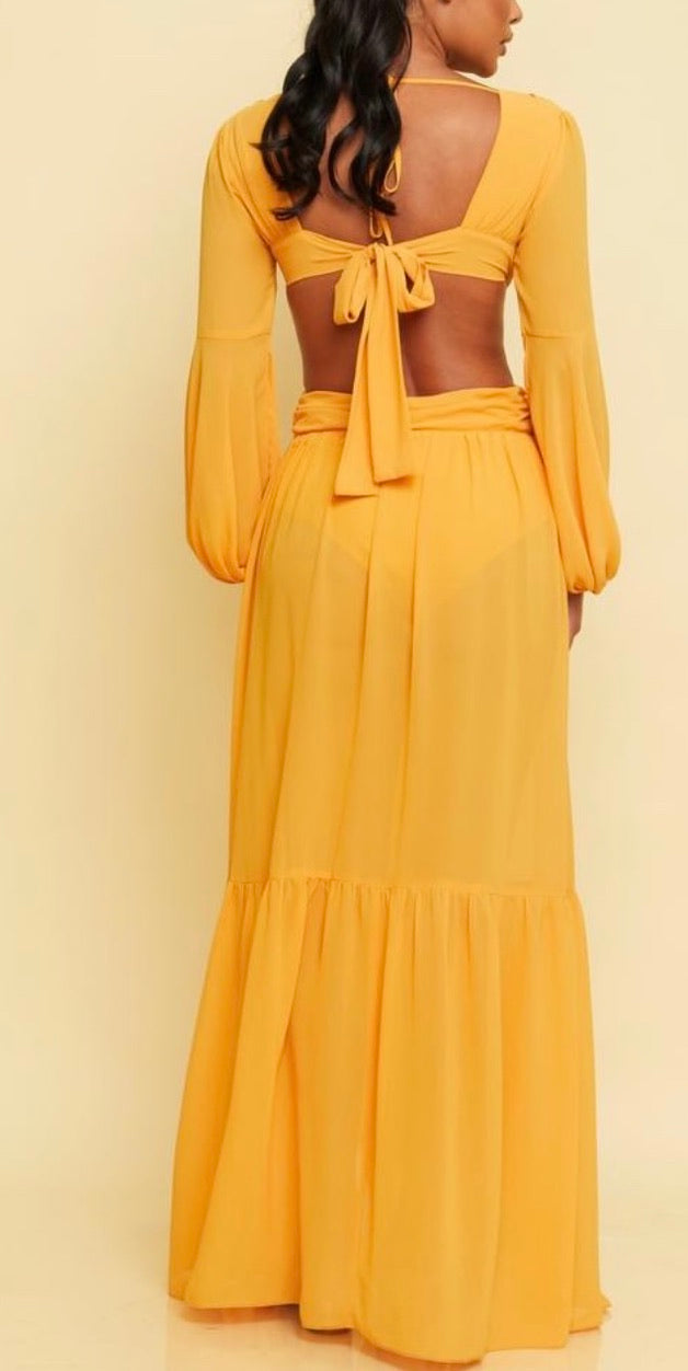 Square Trim Solid Maxi Dress