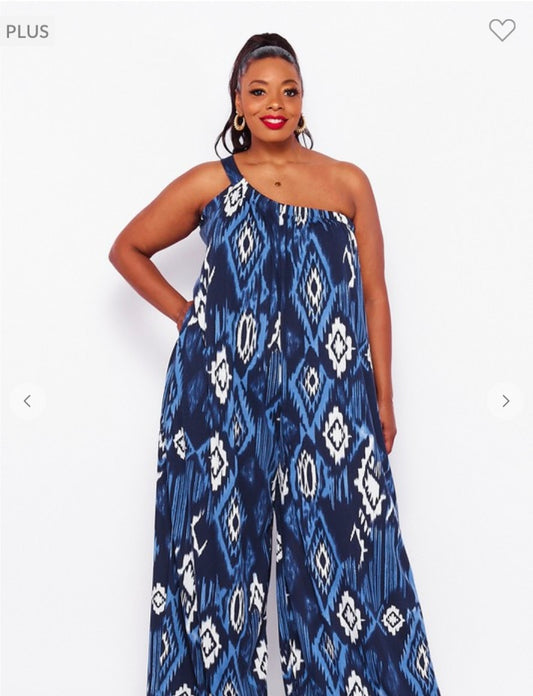 One Shoulder Plus Jumpsuit